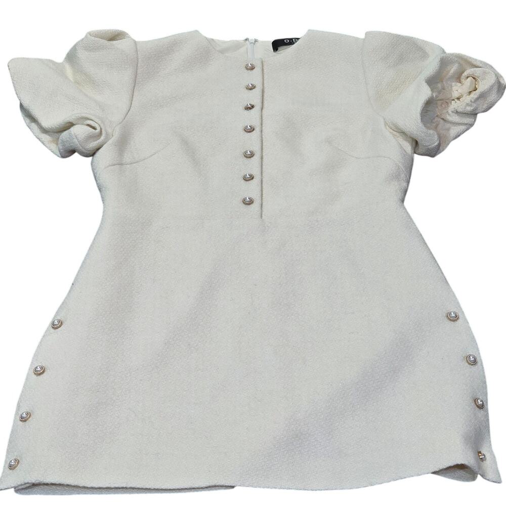 ​o.p.t Cream Wool Blend Pearl Button Puff Sleeve Mini Dress Size 4 Ivory Tweed - Picture 14 of 15